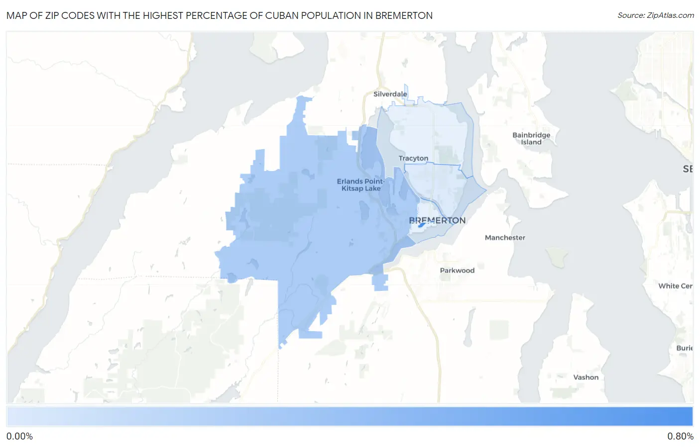 Zip Codes with the Highest Percentage of Cuban Population in Bremerton Map