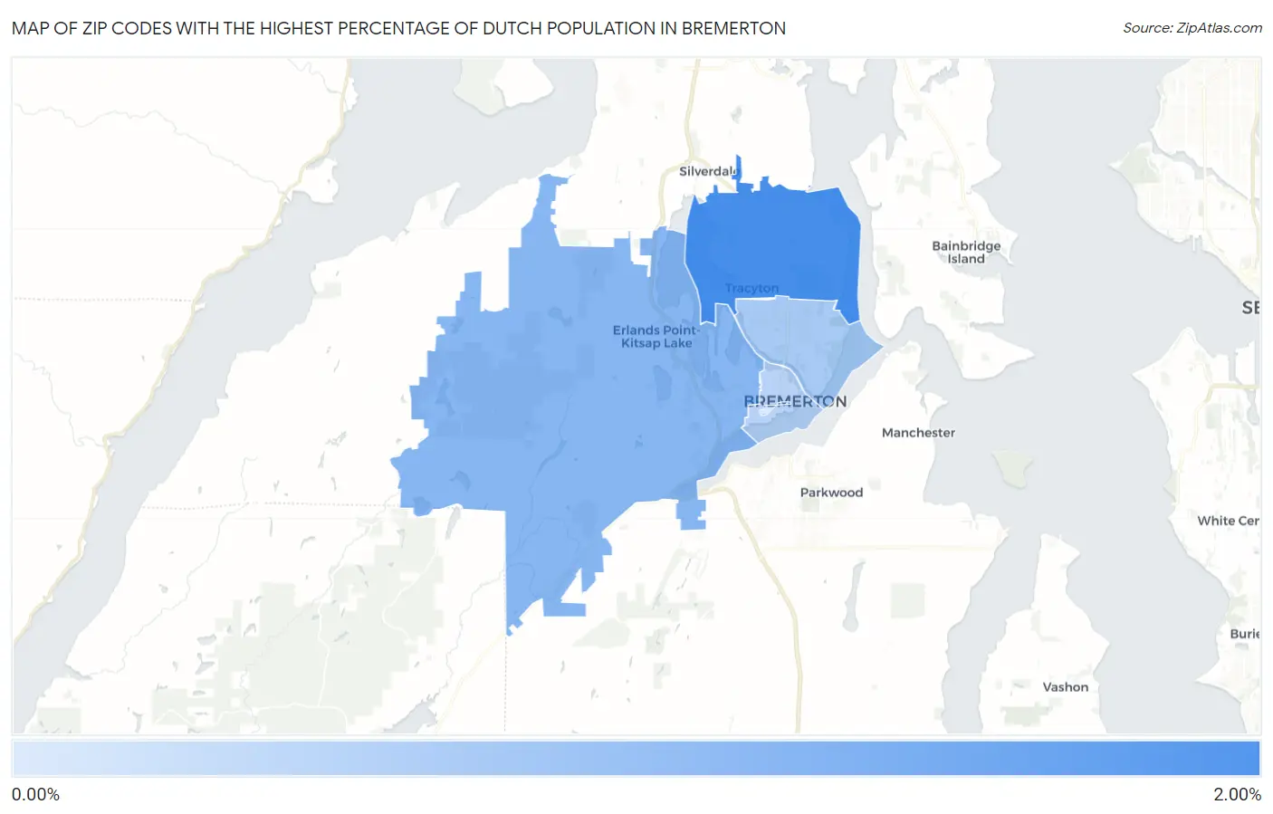 Zip Codes with the Highest Percentage of Dutch Population in Bremerton Map