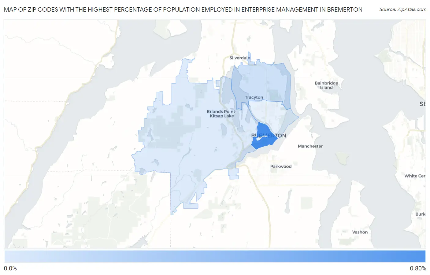 Zip Codes with the Highest Percentage of Population Employed in Enterprise Management in Bremerton Map