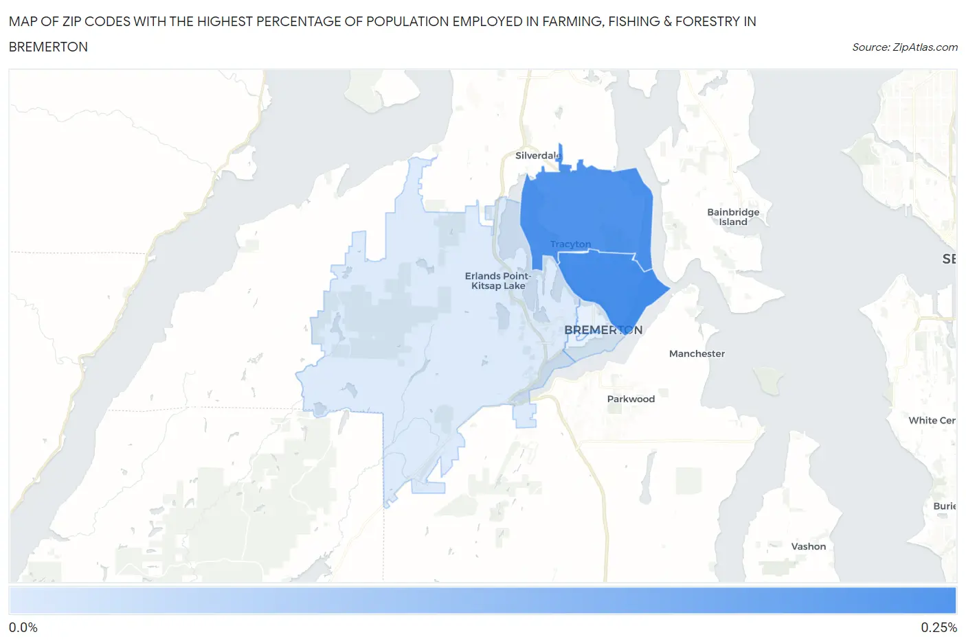 Zip Codes with the Highest Percentage of Population Employed in Farming, Fishing & Forestry in Bremerton Map