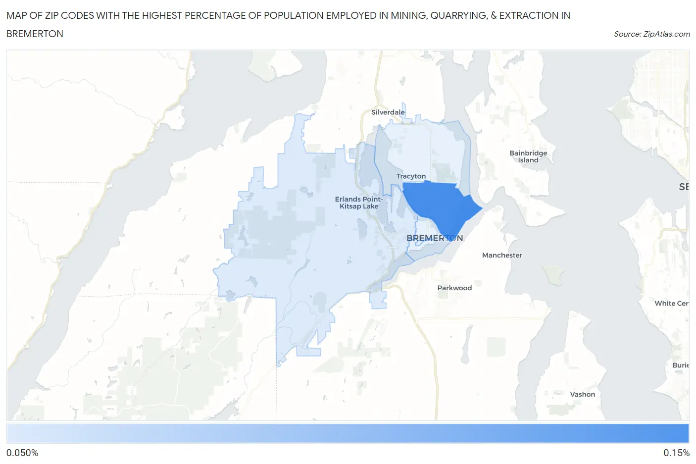 Zip Codes with the Highest Percentage of Population Employed in Mining, Quarrying, & Extraction in Bremerton Map