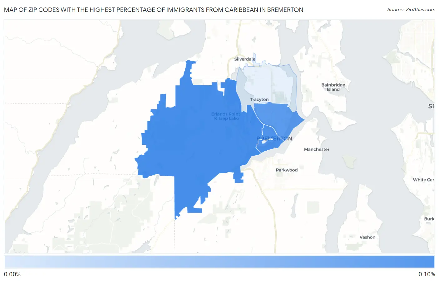 Zip Codes with the Highest Percentage of Immigrants from Caribbean in Bremerton Map