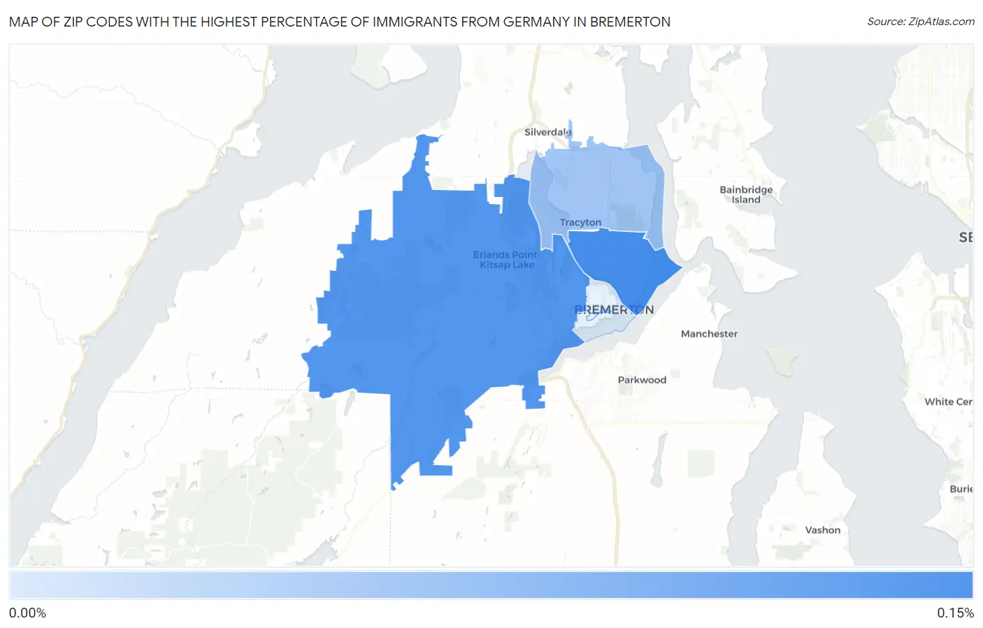 Zip Codes with the Highest Percentage of Immigrants from Germany in Bremerton Map