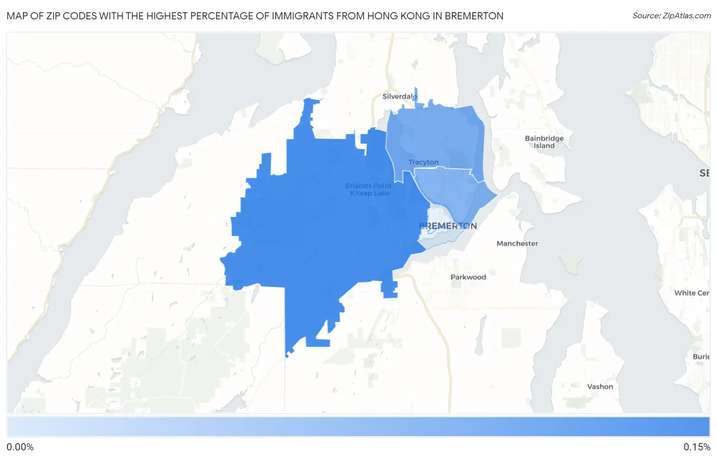 Zip Codes with the Highest Percentage of Immigrants from Hong Kong in Bremerton Map
