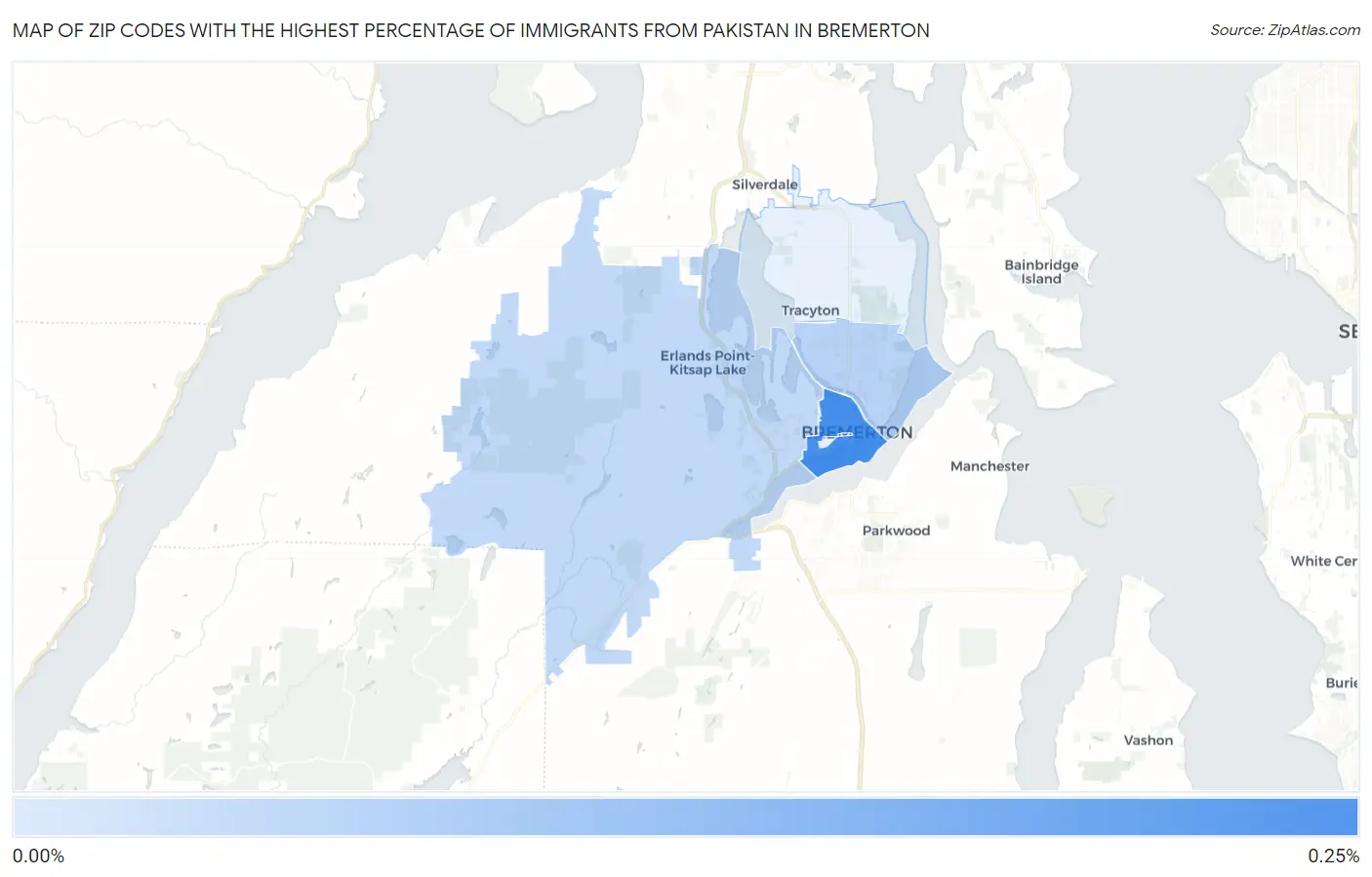 Zip Codes with the Highest Percentage of Immigrants from Pakistan in Bremerton Map