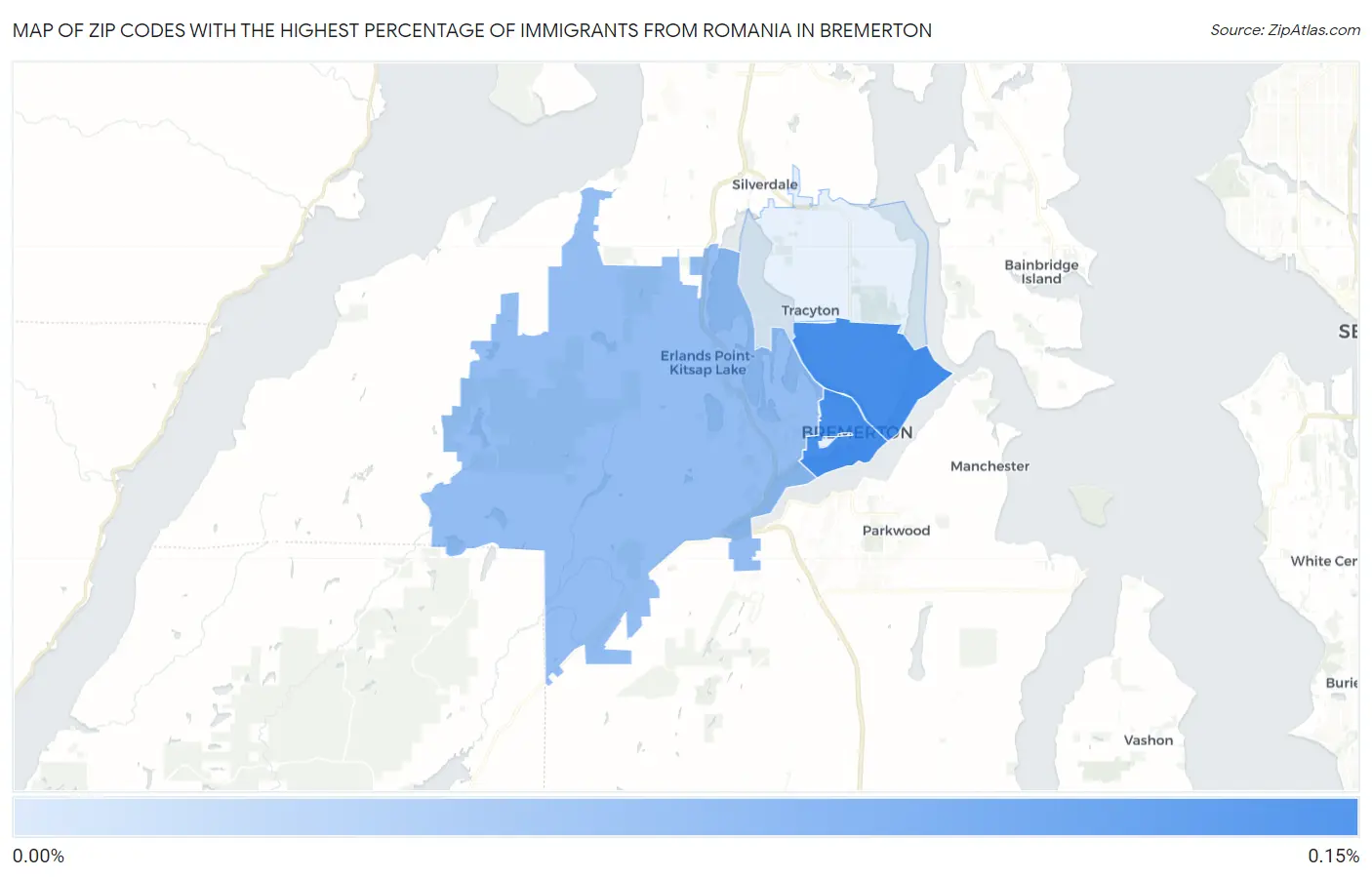 Zip Codes with the Highest Percentage of Immigrants from Romania in Bremerton Map