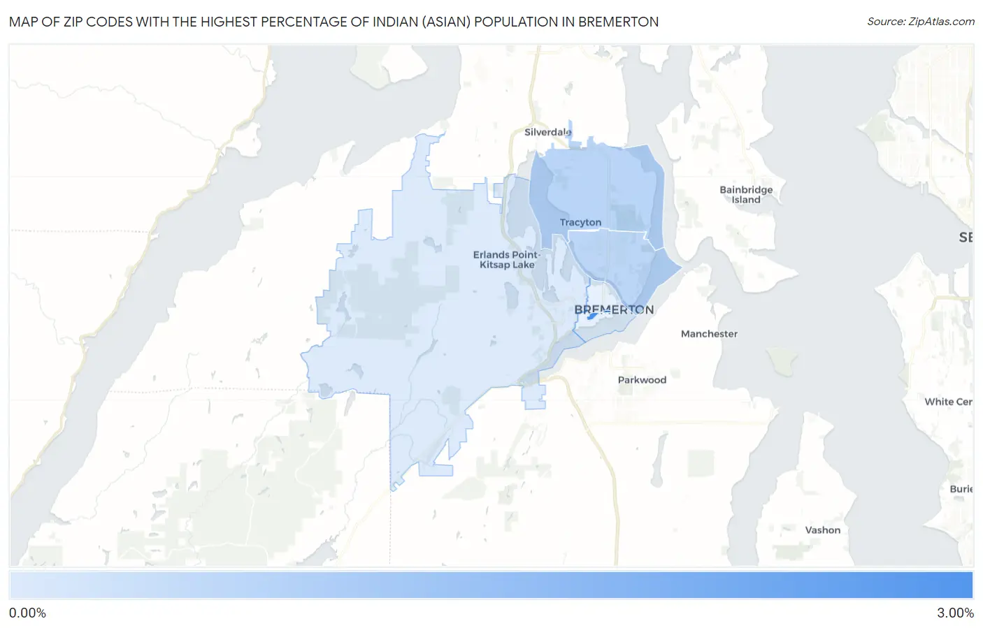Zip Codes with the Highest Percentage of Indian (Asian) Population in Bremerton Map