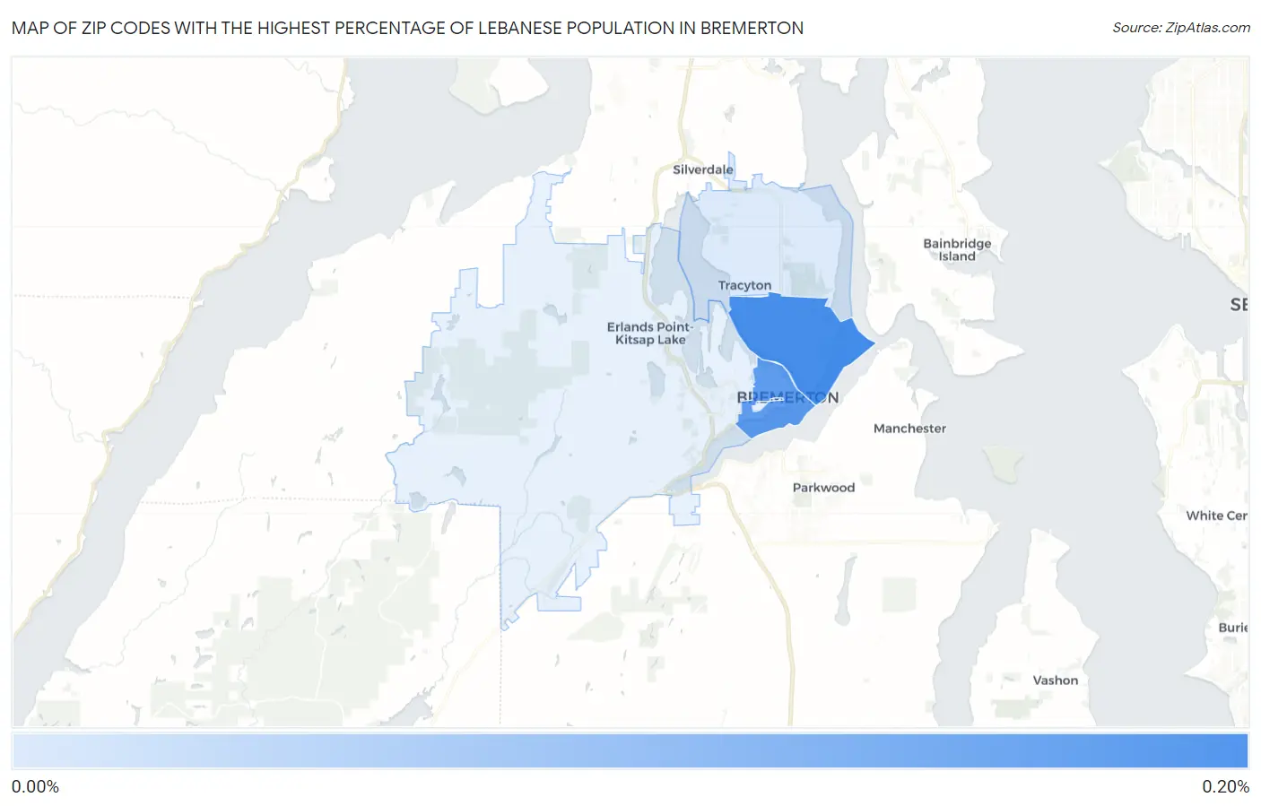 Zip Codes with the Highest Percentage of Lebanese Population in Bremerton Map