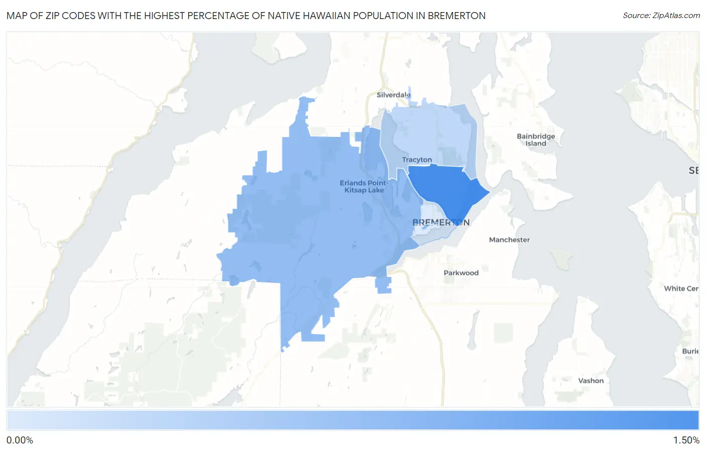 Zip Codes with the Highest Percentage of Native Hawaiian Population in Bremerton Map