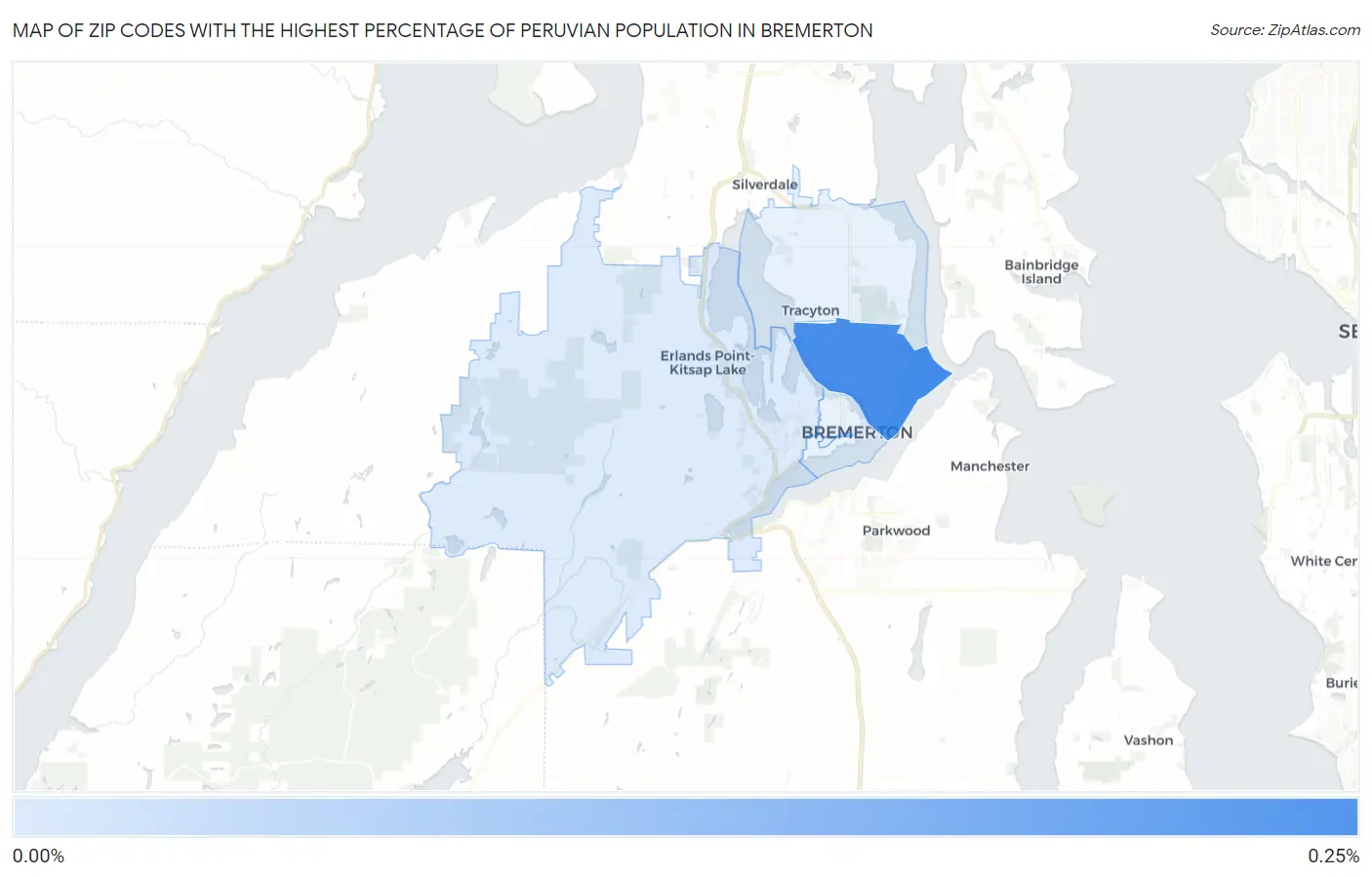 Zip Codes with the Highest Percentage of Peruvian Population in Bremerton Map