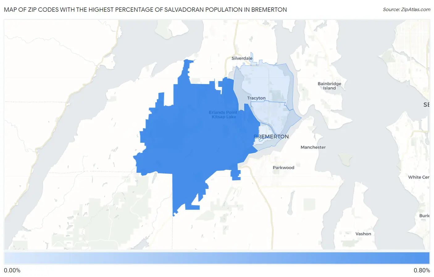 Zip Codes with the Highest Percentage of Salvadoran Population in Bremerton Map
