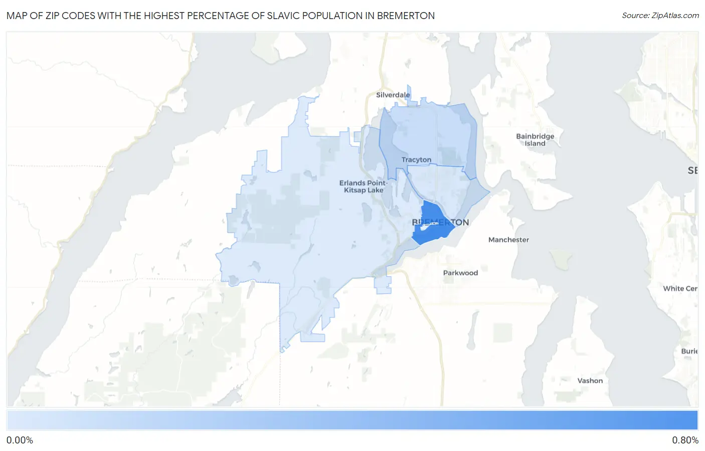 Zip Codes with the Highest Percentage of Slavic Population in Bremerton Map