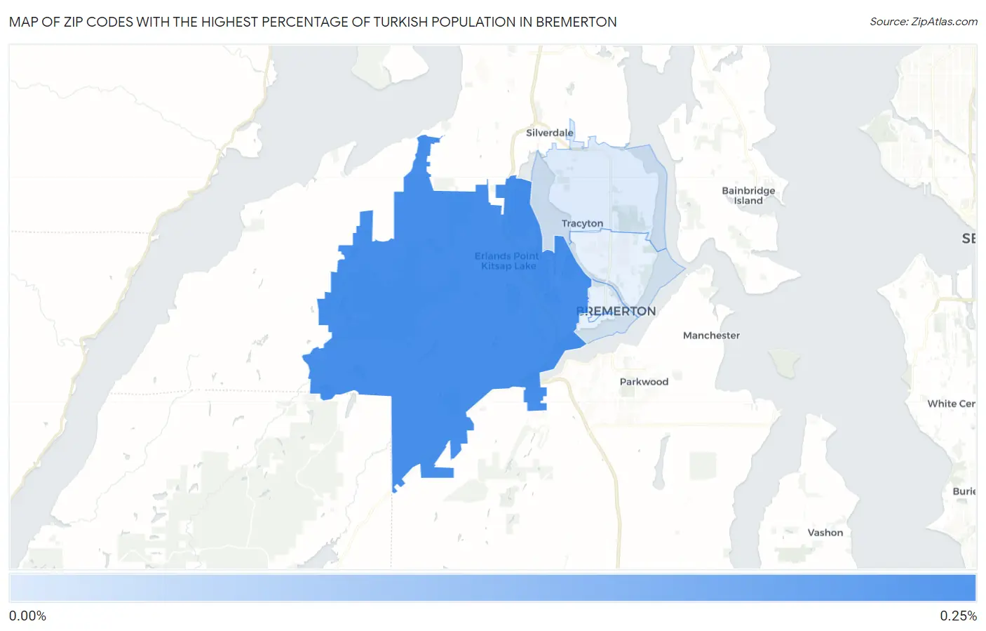 Zip Codes with the Highest Percentage of Turkish Population in Bremerton Map