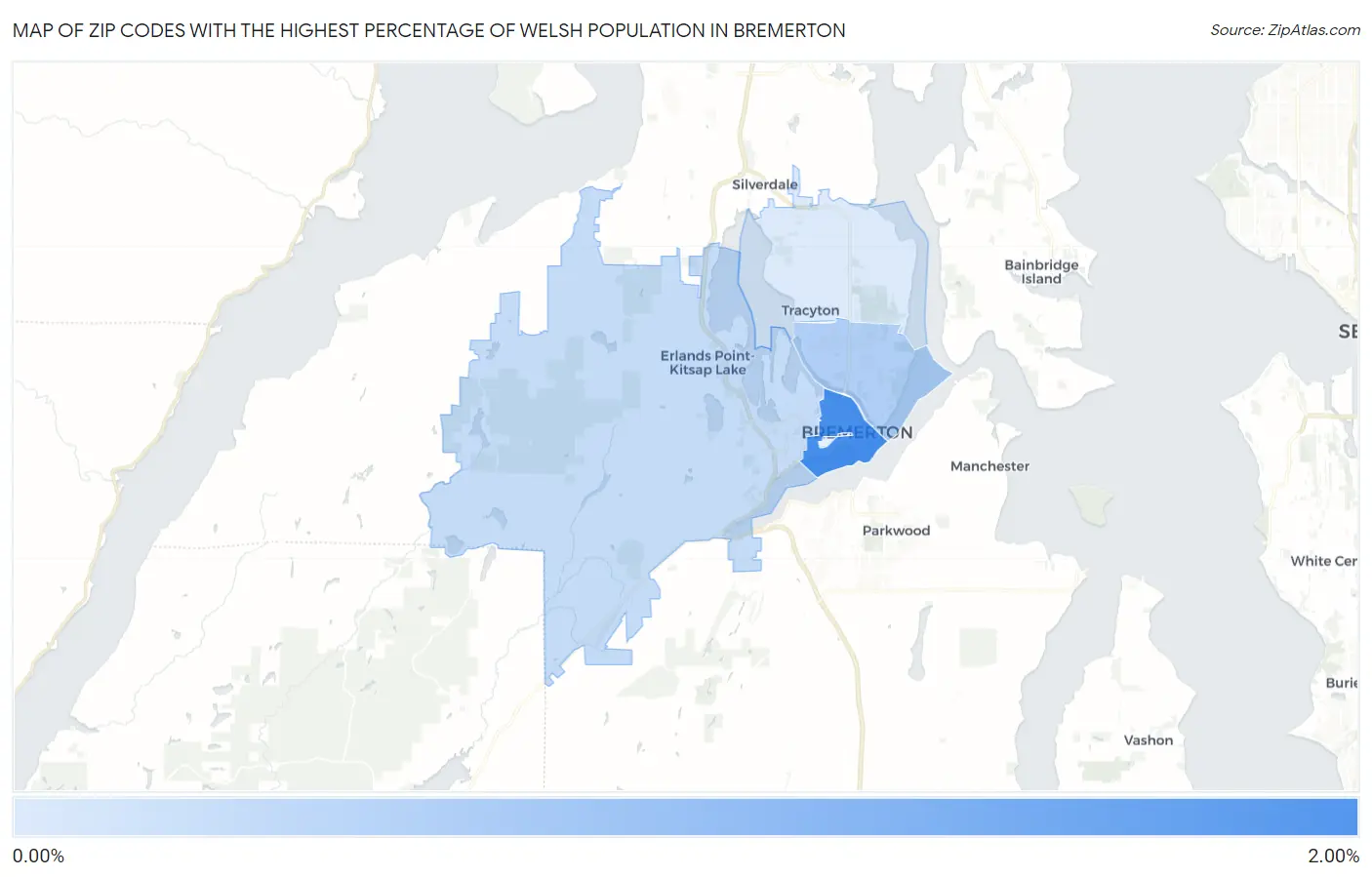 Zip Codes with the Highest Percentage of Welsh Population in Bremerton Map