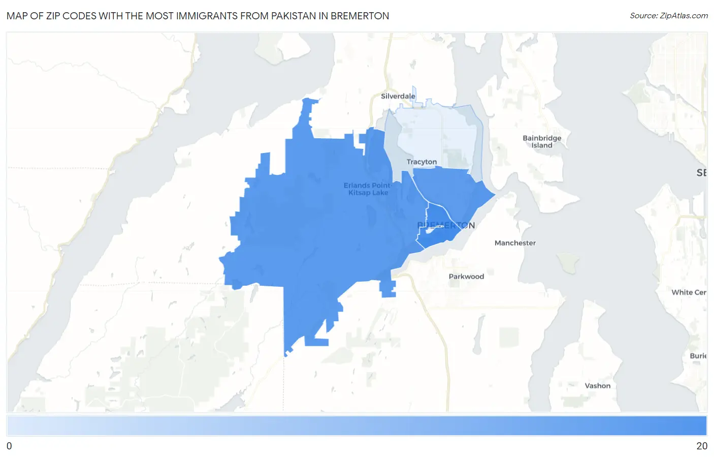 Zip Codes with the Most Immigrants from Pakistan in Bremerton Map