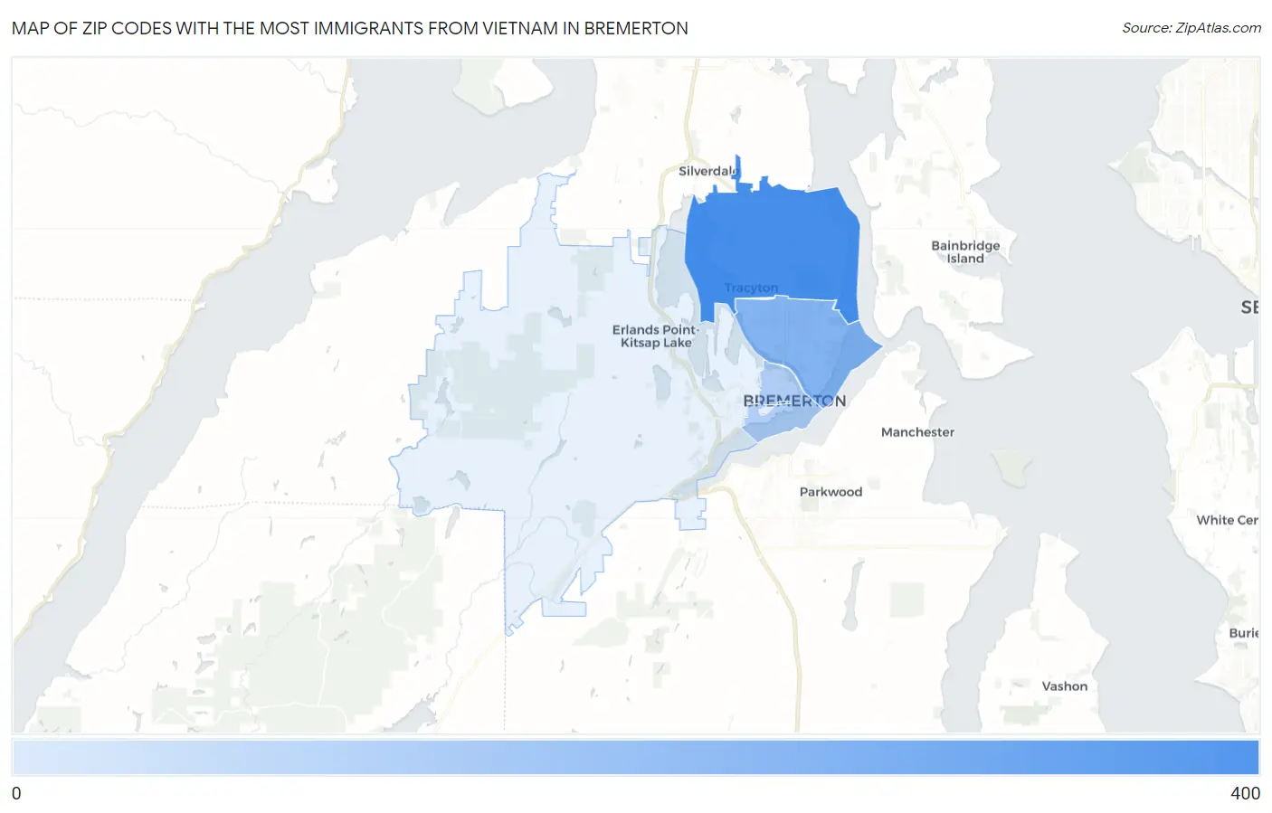 Zip Codes with the Most Immigrants from Vietnam in Bremerton Map