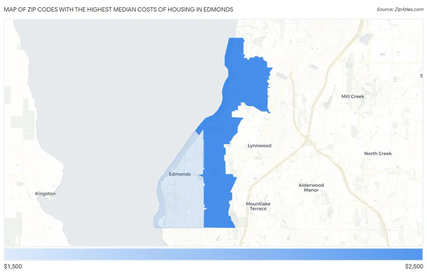 Zip Codes with the Highest Median Costs of Housing in Edmonds Map
