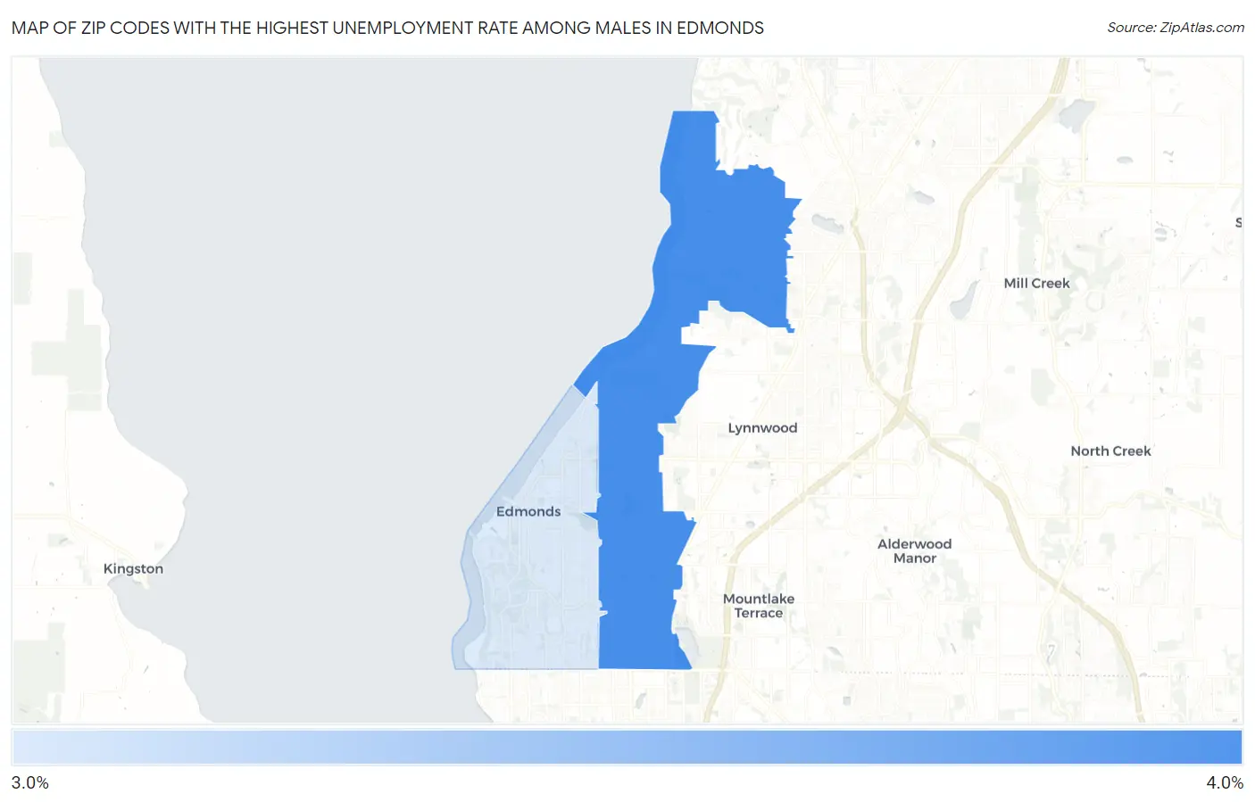 Zip Codes with the Highest Unemployment Rate Among Males in Edmonds Map