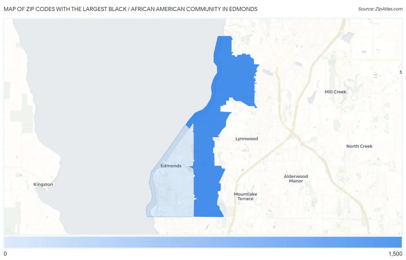 Zip Codes with the Largest Black / African American Community in Edmonds Map
