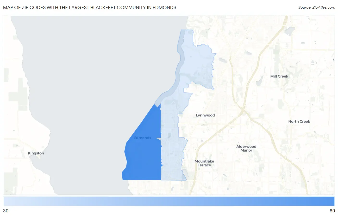 Zip Codes with the Largest Blackfeet Community in Edmonds Map