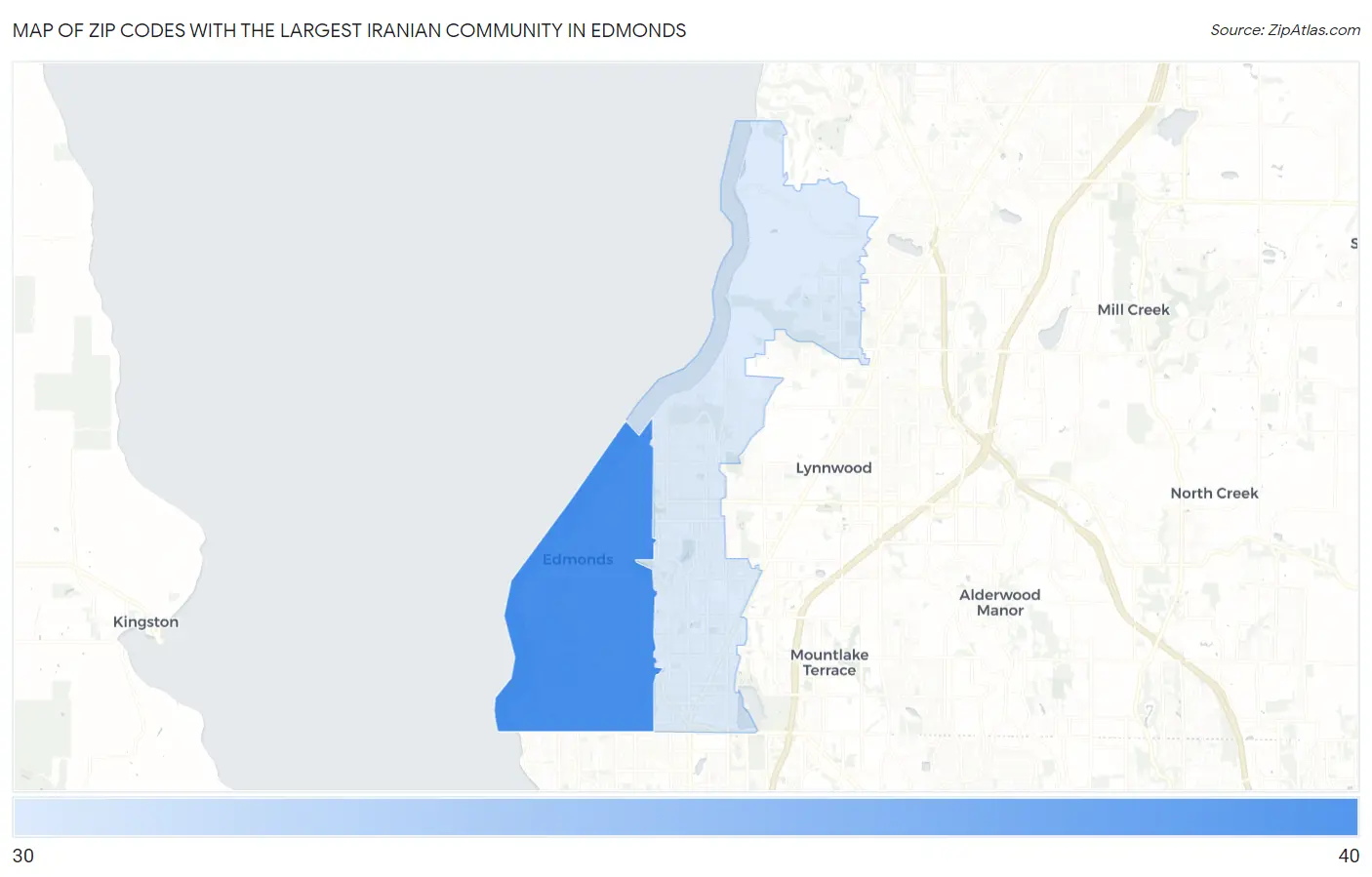 Zip Codes with the Largest Iranian Community in Edmonds Map