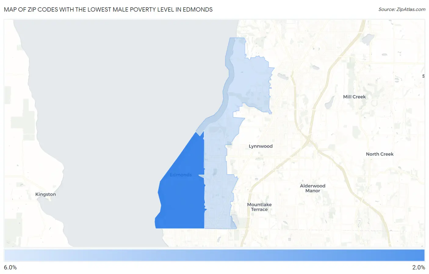 Zip Codes with the Lowest Male Poverty Level in Edmonds Map