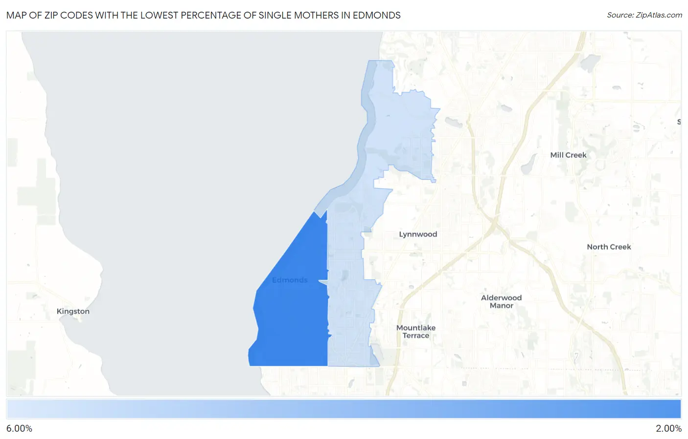 Zip Codes with the Lowest Percentage of Single Mothers in Edmonds Map