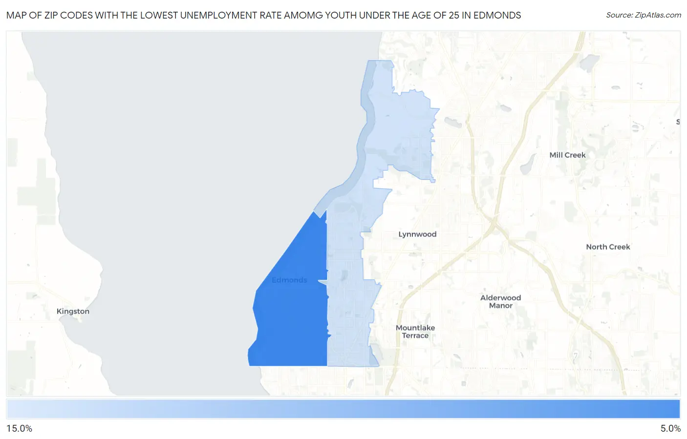 Zip Codes with the Lowest Unemployment Rate Amomg Youth Under the Age of 25 in Edmonds Map