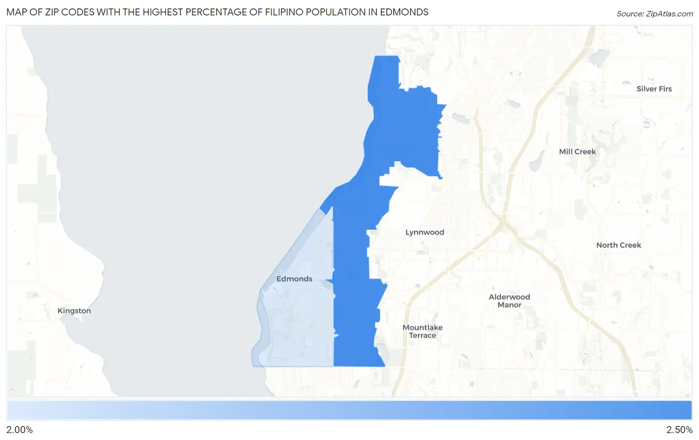 Zip Codes with the Highest Percentage of Filipino Population in Edmonds Map