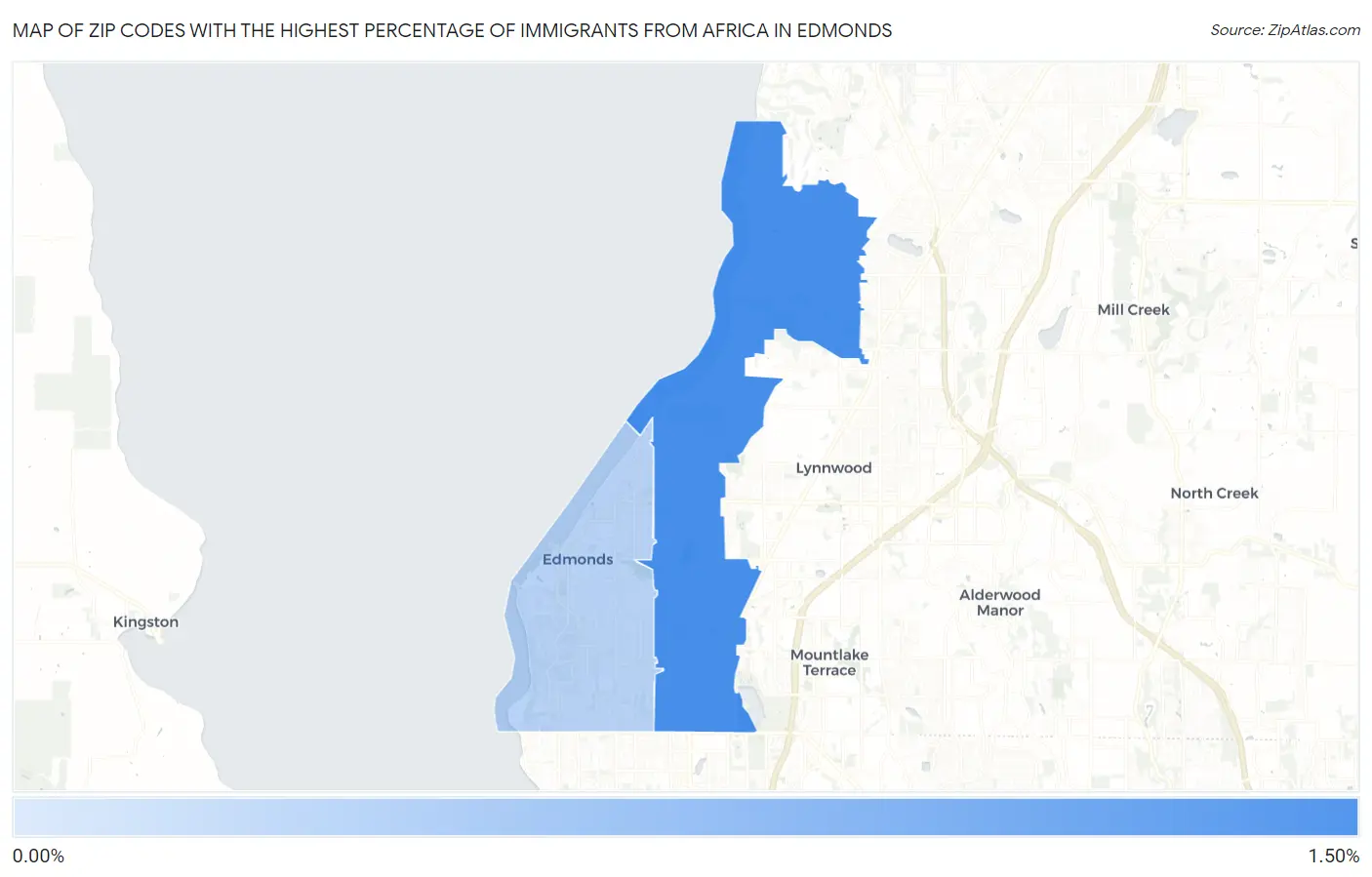 Zip Codes with the Highest Percentage of Immigrants from Africa in Edmonds Map