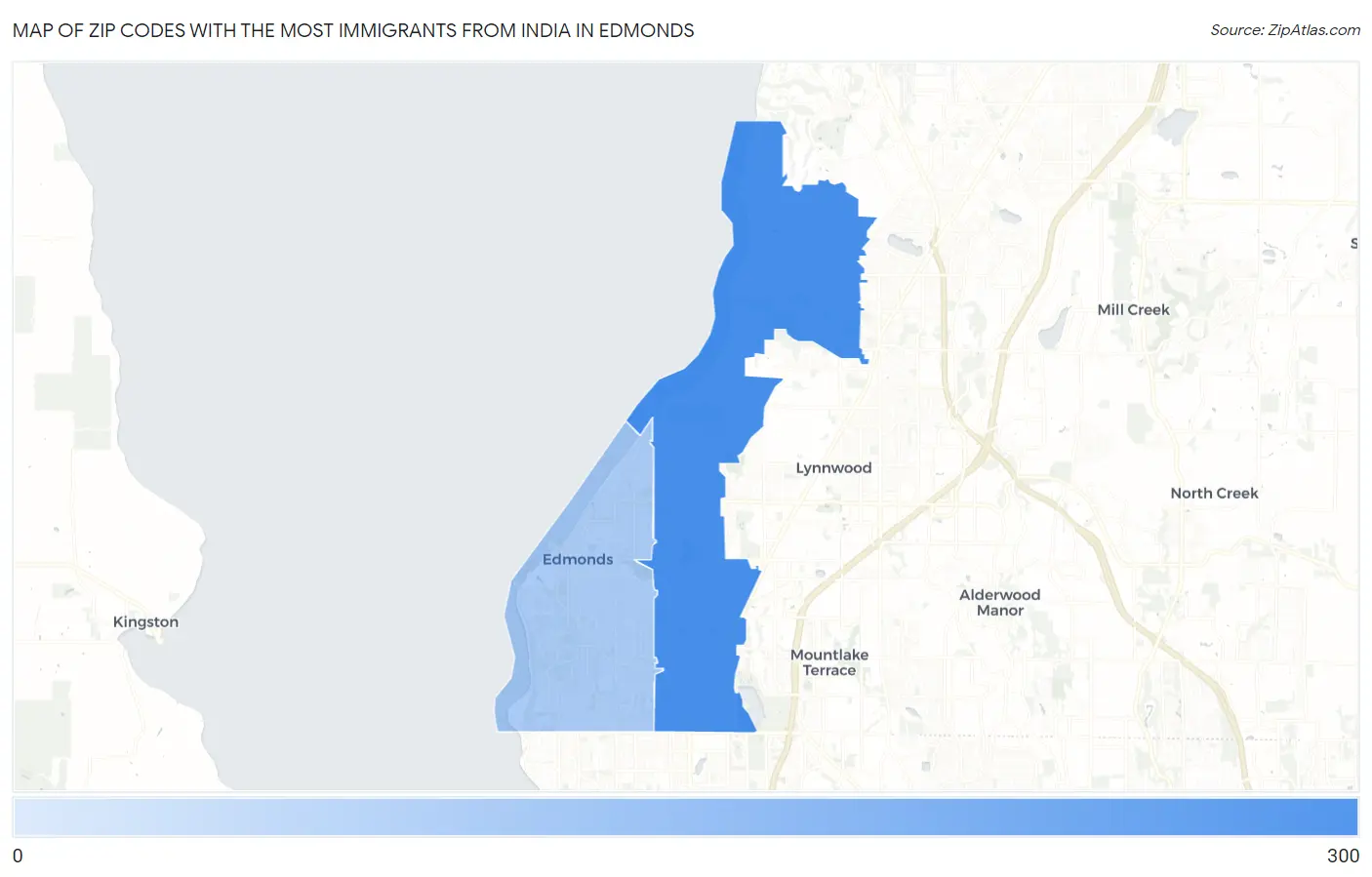 Zip Codes with the Most Immigrants from India in Edmonds Map