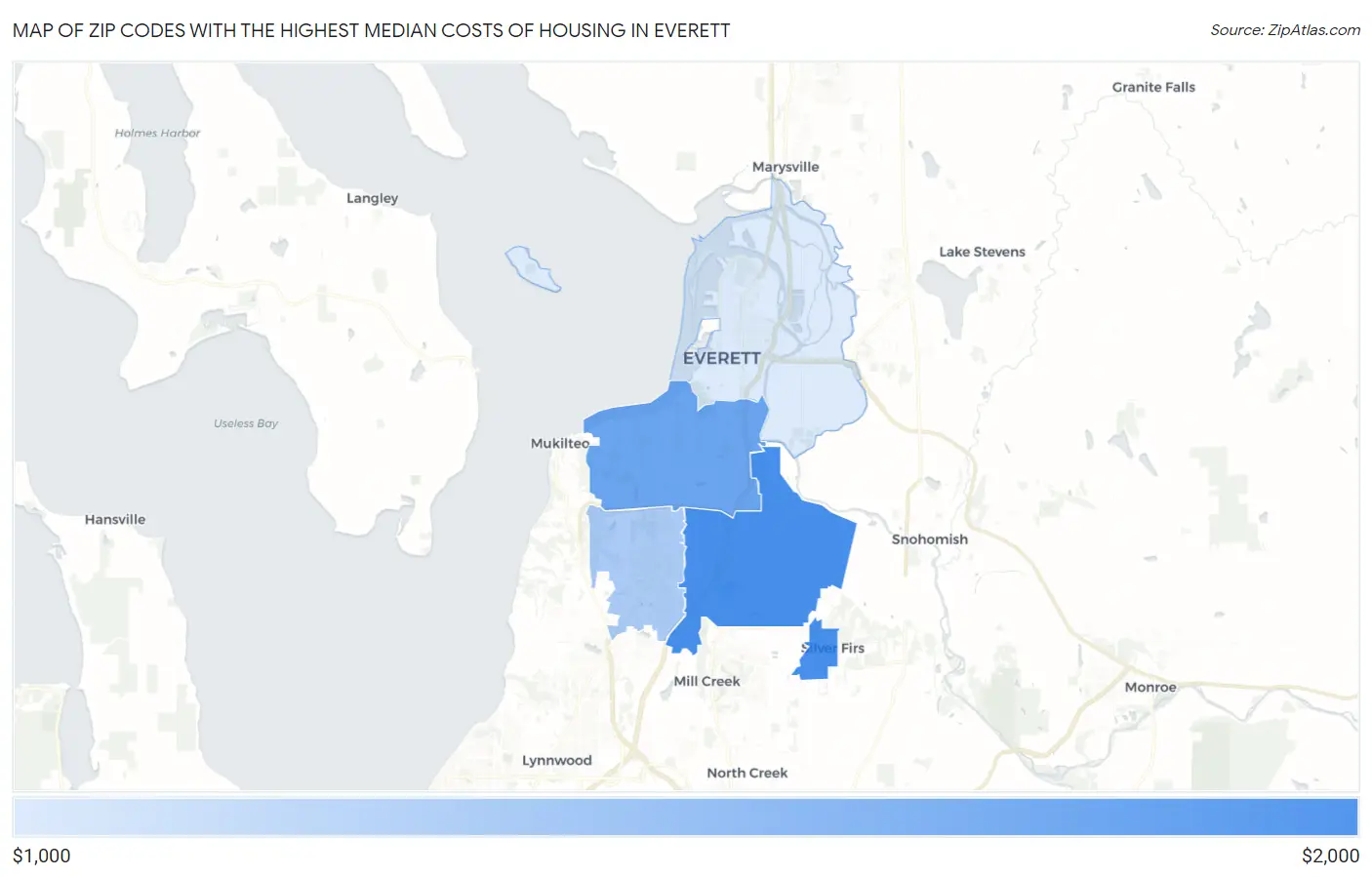 Zip Codes with the Highest Median Costs of Housing in Everett Map