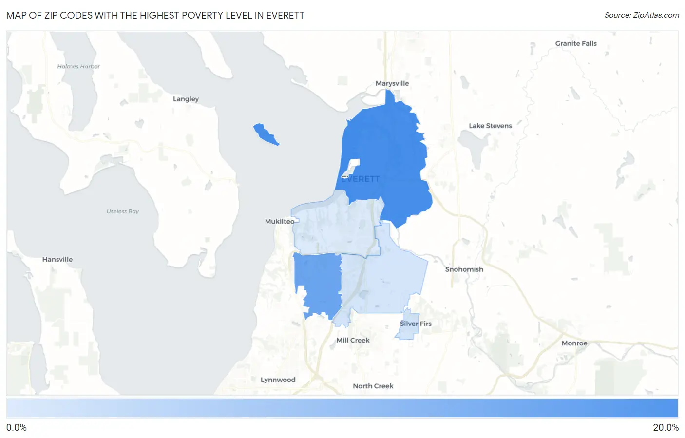 Zip Codes with the Highest Poverty Level in Everett Map