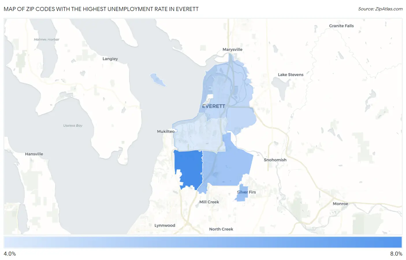 Zip Codes with the Highest Unemployment Rate in Everett Map
