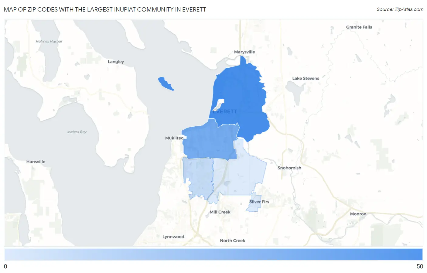 Zip Codes with the Largest Inupiat Community in Everett Map