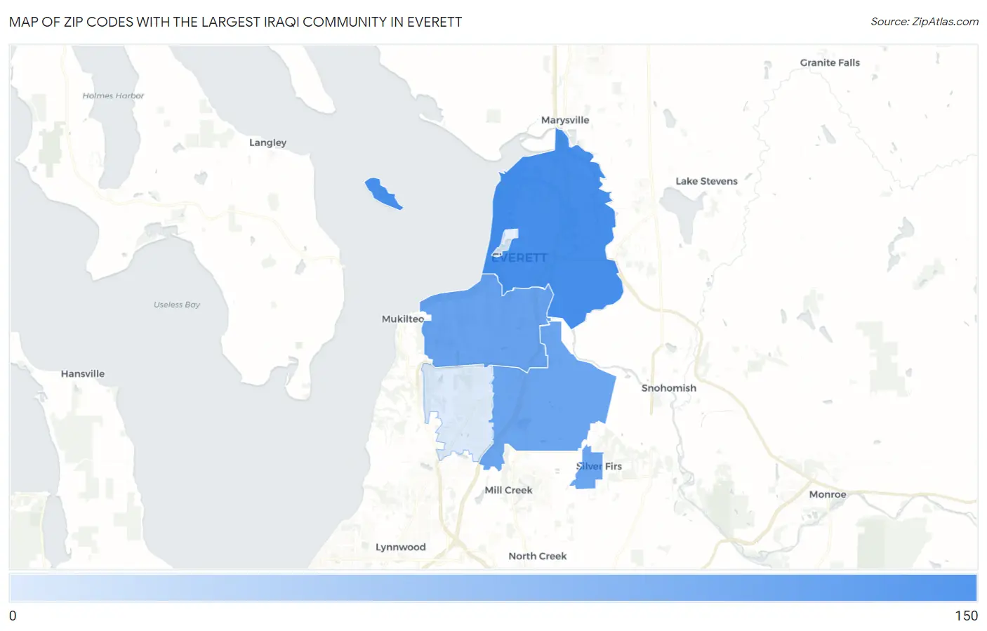 Zip Codes with the Largest Iraqi Community in Everett Map