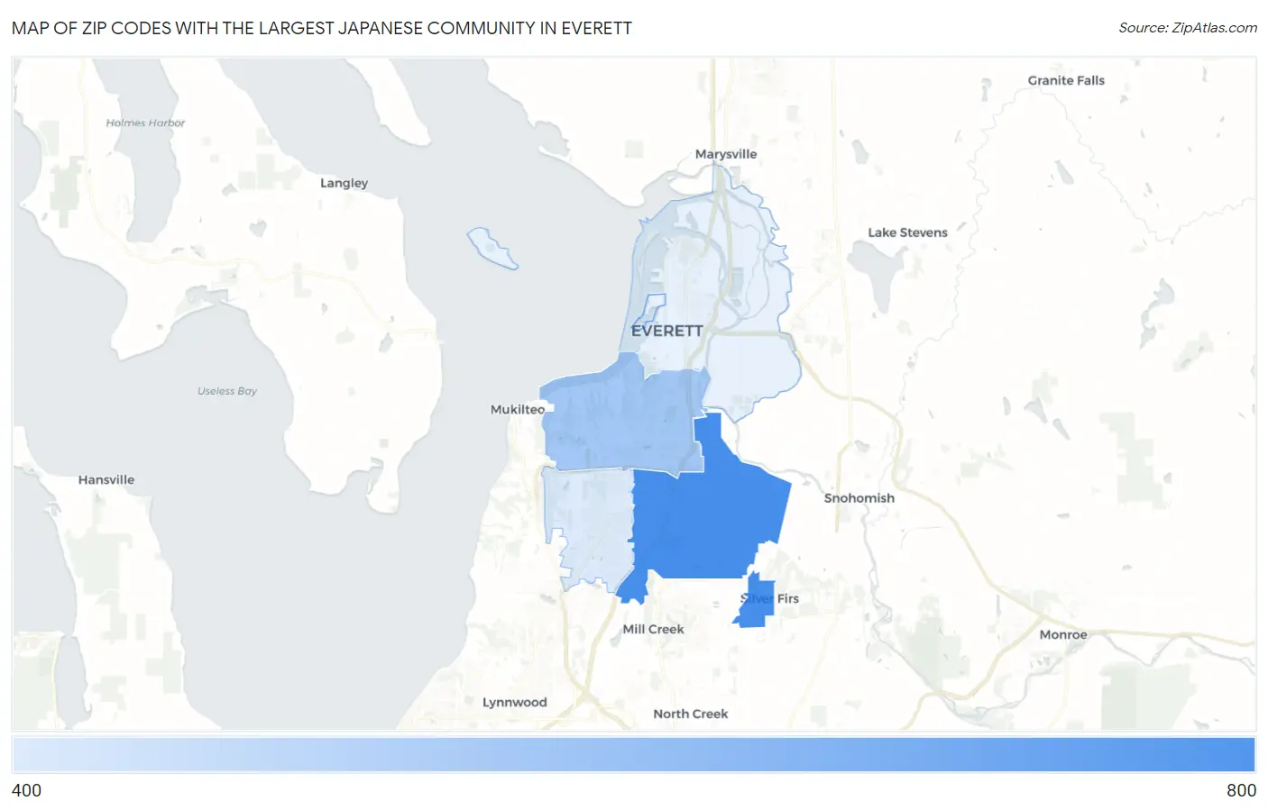 Zip Codes with the Largest Japanese Community in Everett Map