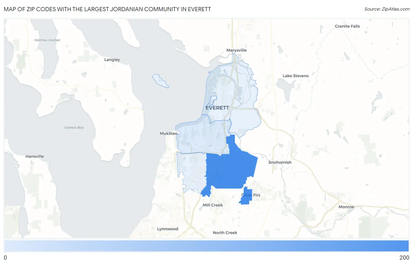 Zip Codes with the Largest Jordanian Community in Everett Map