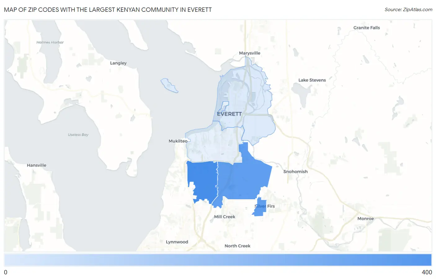 Zip Codes with the Largest Kenyan Community in Everett Map