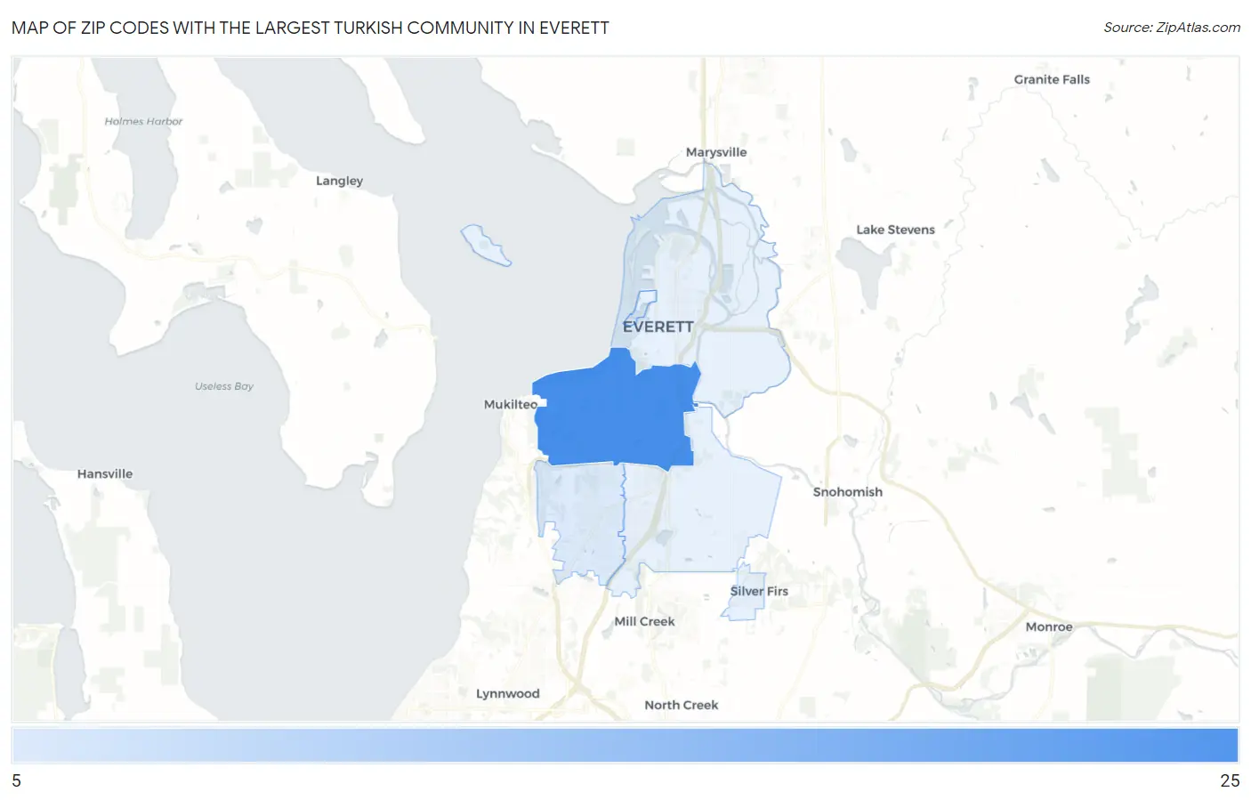 Zip Codes with the Largest Turkish Community in Everett Map