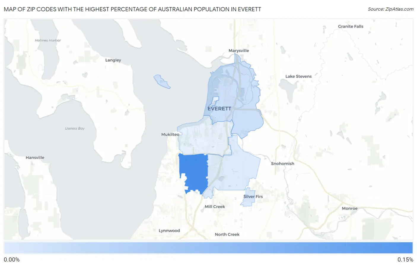 Zip Codes with the Highest Percentage of Australian Population in Everett Map