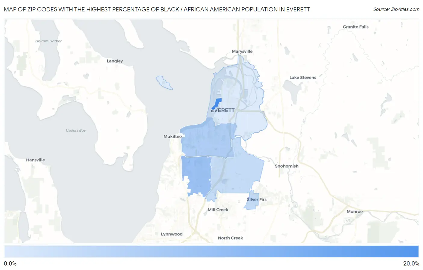 Zip Codes with the Highest Percentage of Black / African American Population in Everett Map