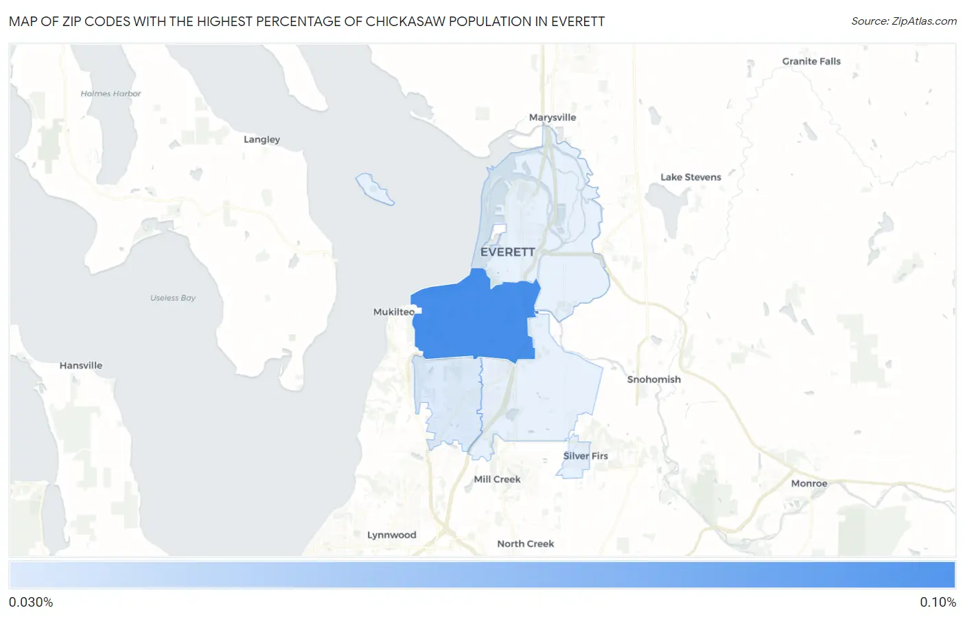 Zip Codes with the Highest Percentage of Chickasaw Population in Everett Map