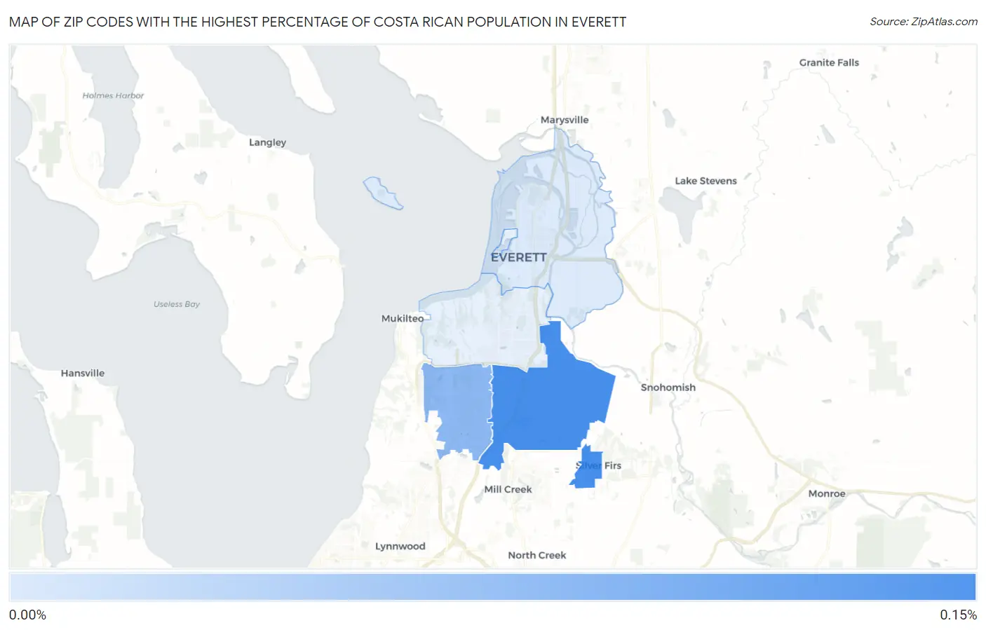 Zip Codes with the Highest Percentage of Costa Rican Population in Everett Map