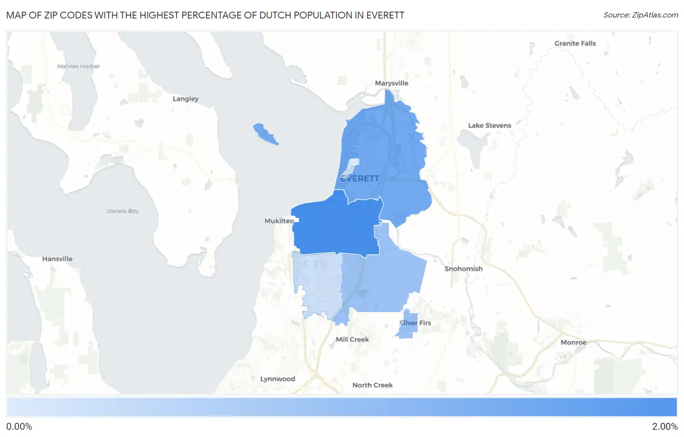 Zip Codes with the Highest Percentage of Dutch Population in Everett Map