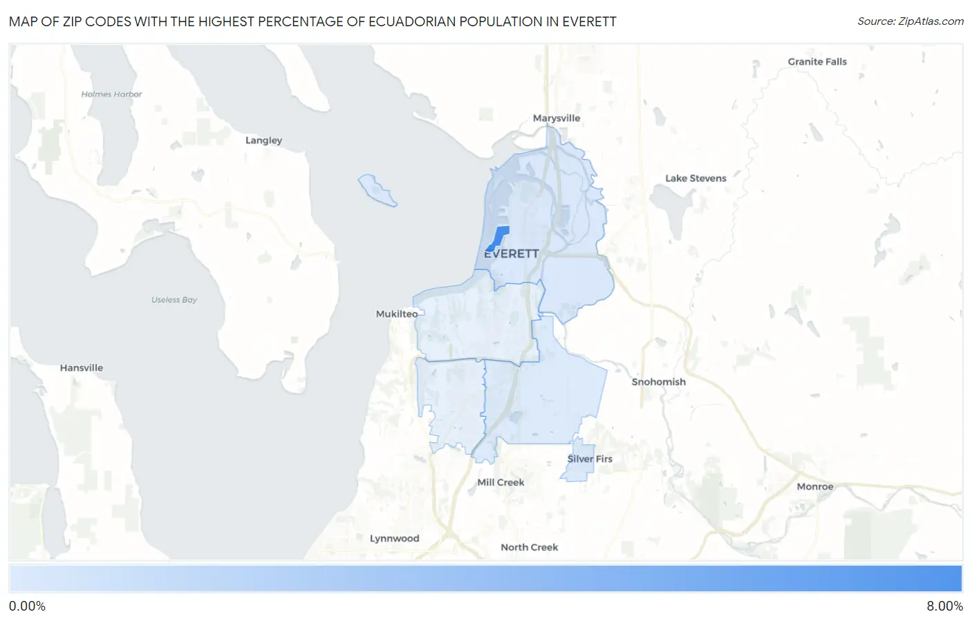 Zip Codes with the Highest Percentage of Ecuadorian Population in Everett Map