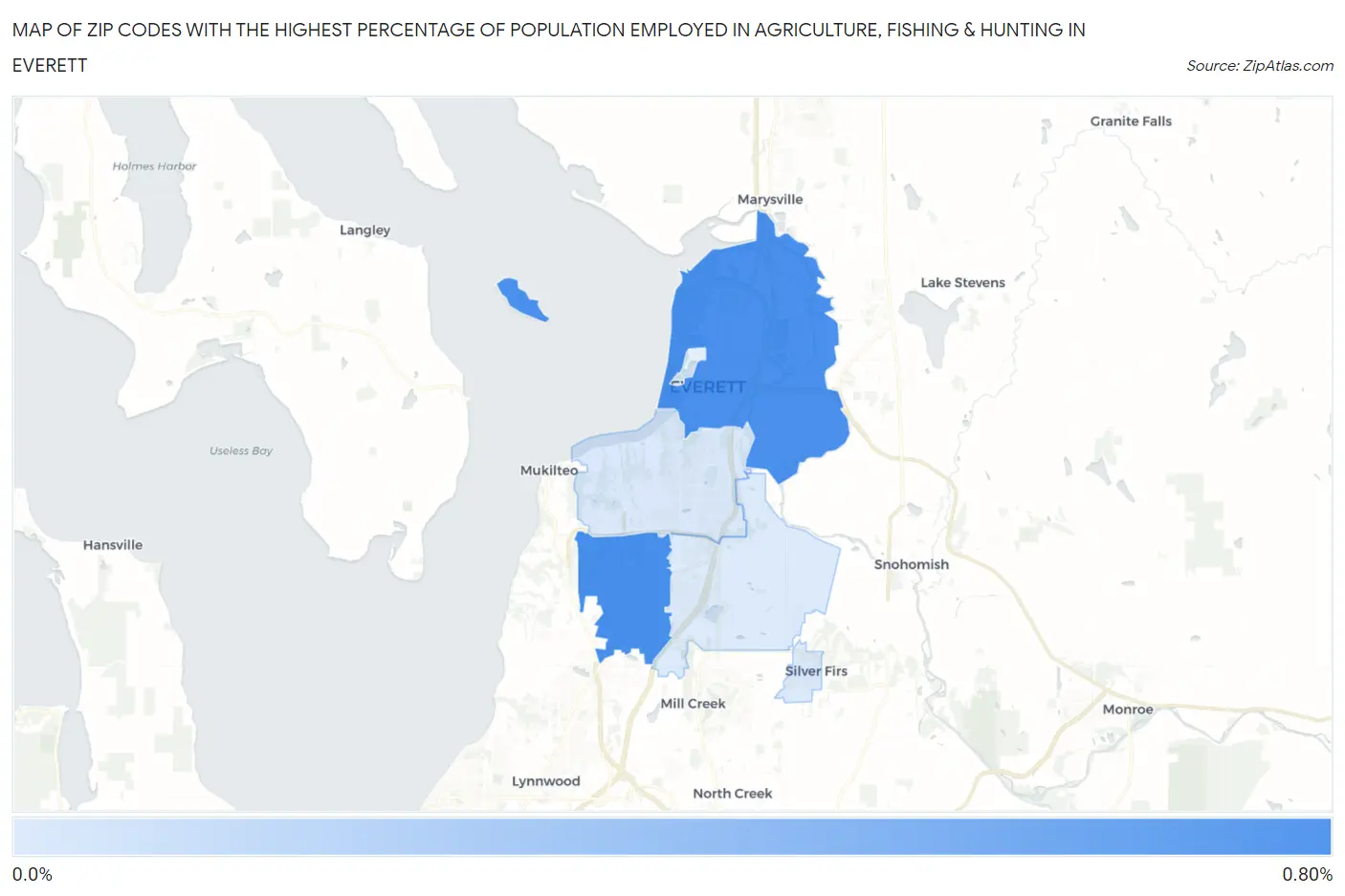 Zip Codes with the Highest Percentage of Population Employed in Agriculture, Fishing & Hunting in Everett Map