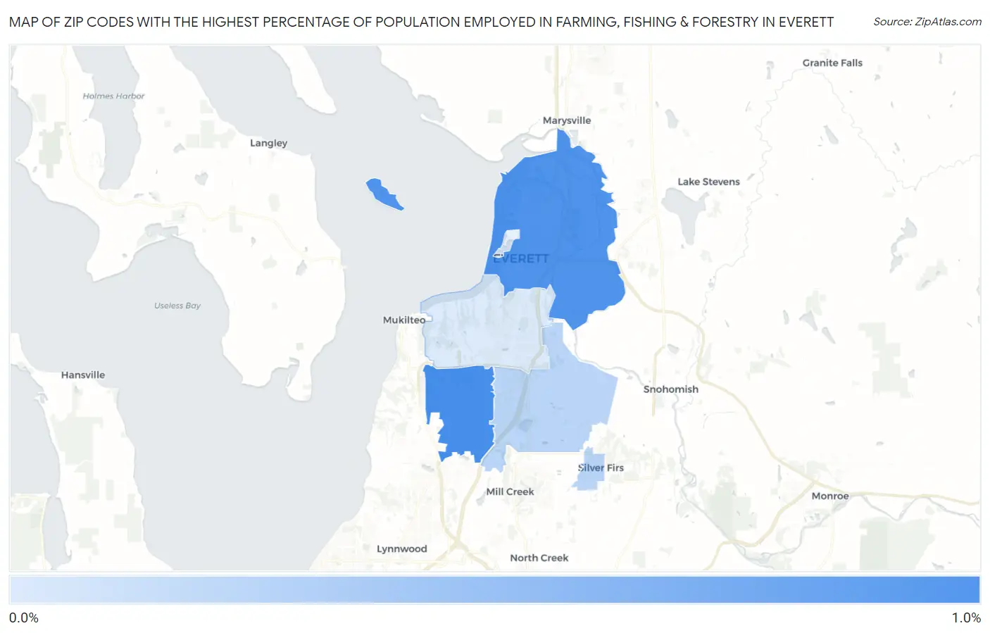 Zip Codes with the Highest Percentage of Population Employed in Farming, Fishing & Forestry in Everett Map