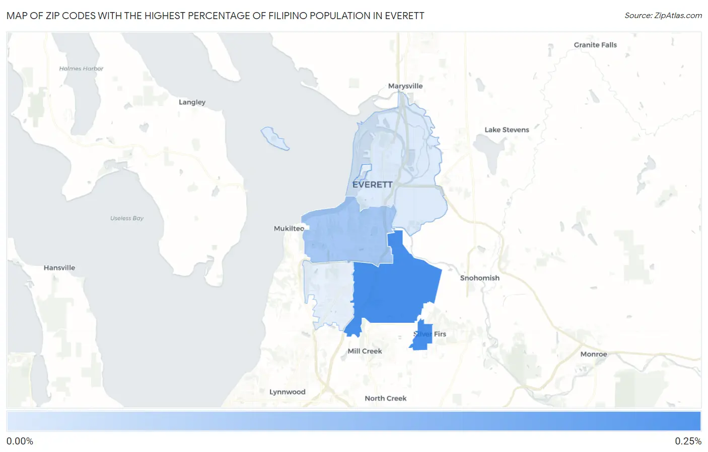 Zip Codes with the Highest Percentage of Filipino Population in Everett Map