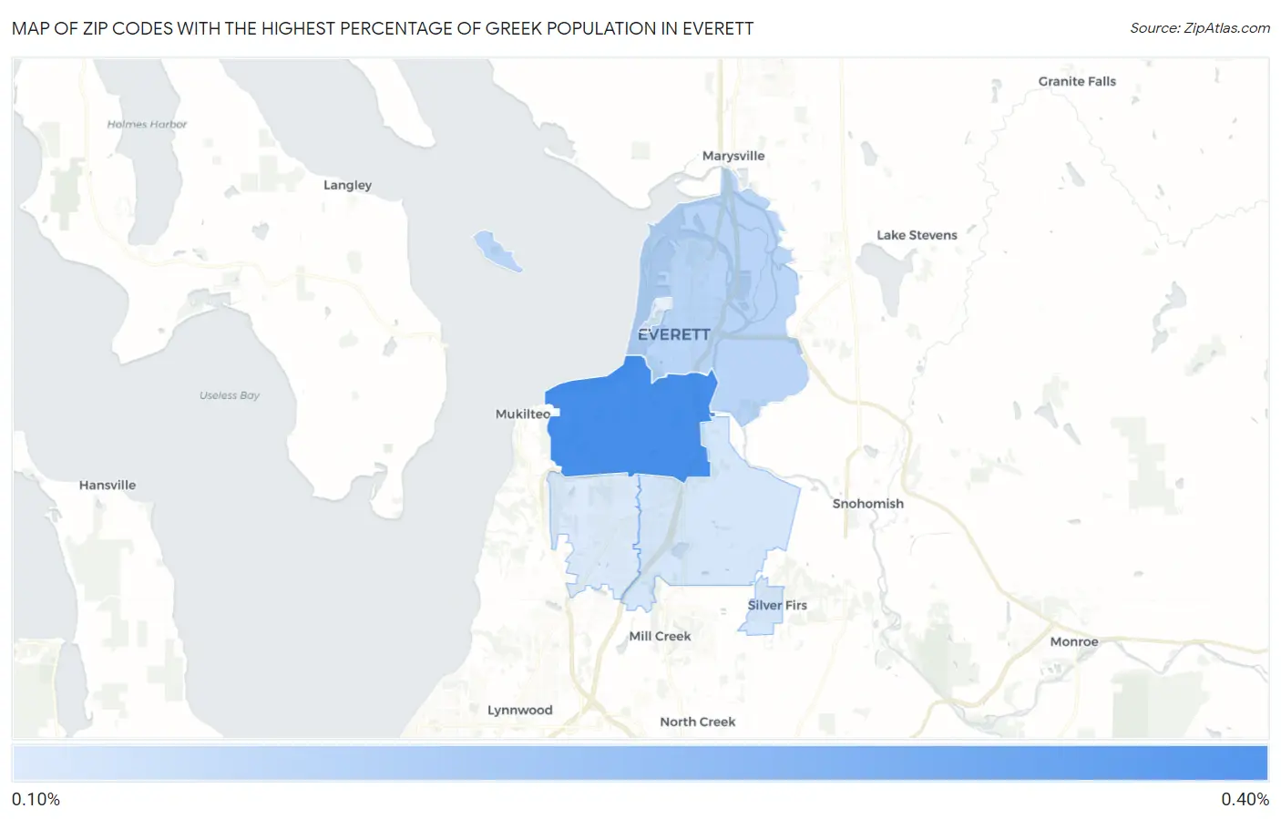 Zip Codes with the Highest Percentage of Greek Population in Everett Map